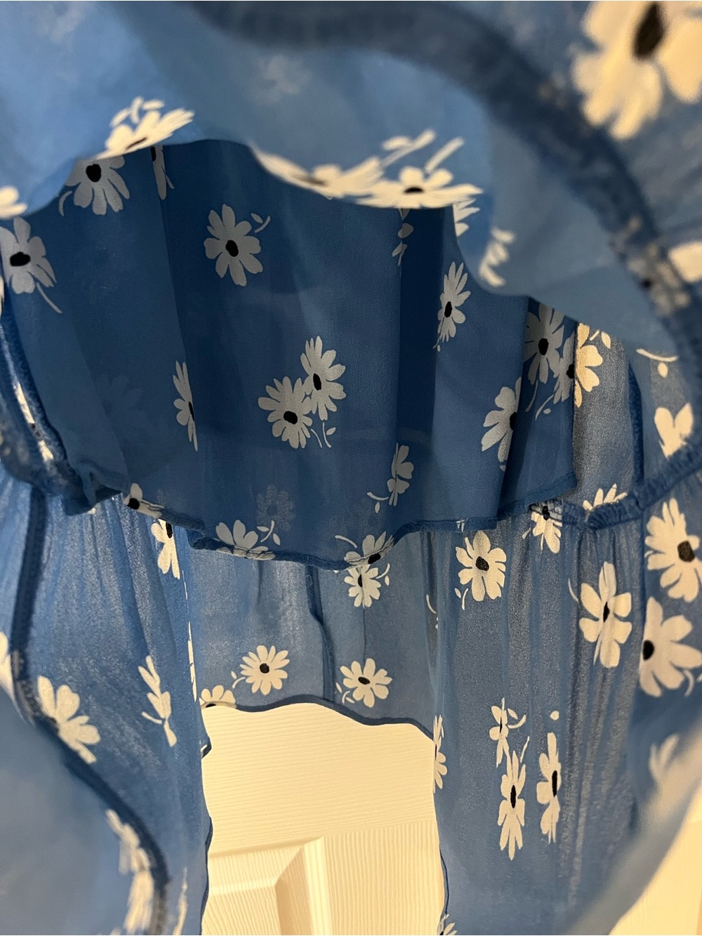 Reformation Kealy Tiered Mini Dress Chelsea Girl Blue Daisy Floral - Picture 12 of 13